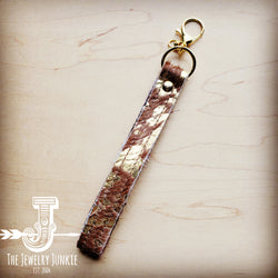 Embossed Leather Key Chain Tan Metallic 701q