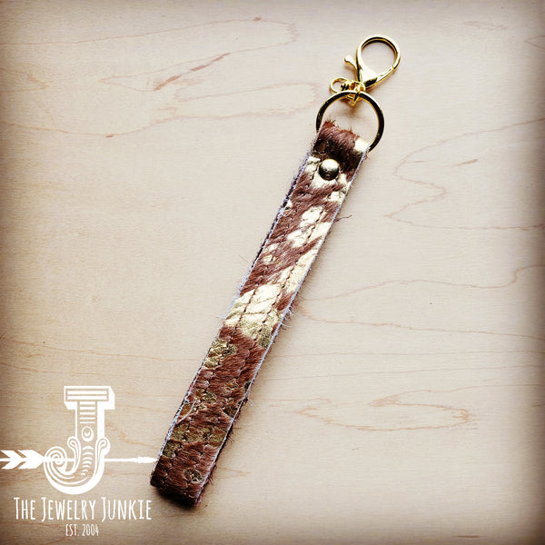 Embossed Leather Key Chain Tan Metallic 701q