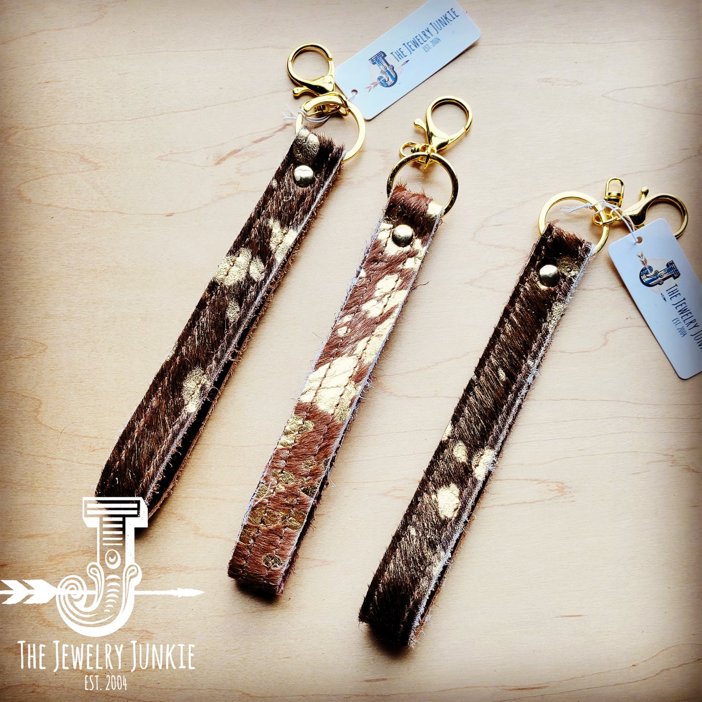 Embossed Leather Key Chain Tan Metallic 701q