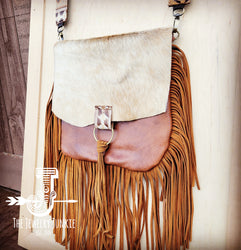 Leather Handbag w/ Hair-on-Hide Flap and Hoop Tassel Accent 510n