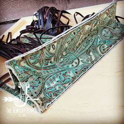 **Hair on Hide Box Handbag w/ Turquoise Brown Paisley Accents 508k