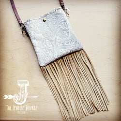 Small Crossbody Handbag w/ Oyster Paisley Leather & Fringe 509p