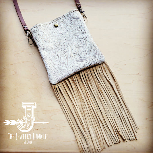 Small Crossbody Handbag w/ Oyster Paisley Leather & Fringe 509p