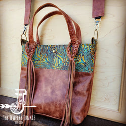 Tejas Leather Bucket Hide Handbag with Dallas Turquoise Accent 506t