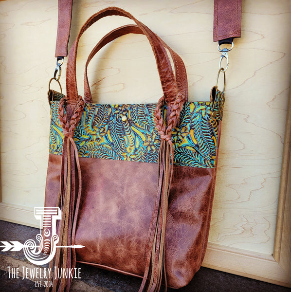 Tejas Leather Bucket Hide Handbag with Dallas Turquoise Accent 506t