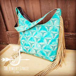 Montana Embossed Leather Hobo Handbag in Turquoise Steer Head 510s