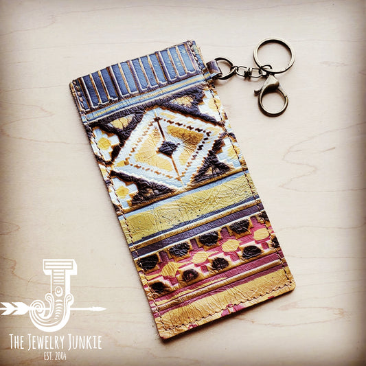 **Embossed Leather Sunglasses Case w/ Keychain-Yellow Navajo 100s