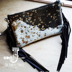 Mixed Metallic Hair on Hide Clutch Handbag w/ Leather Fringe  (502o)