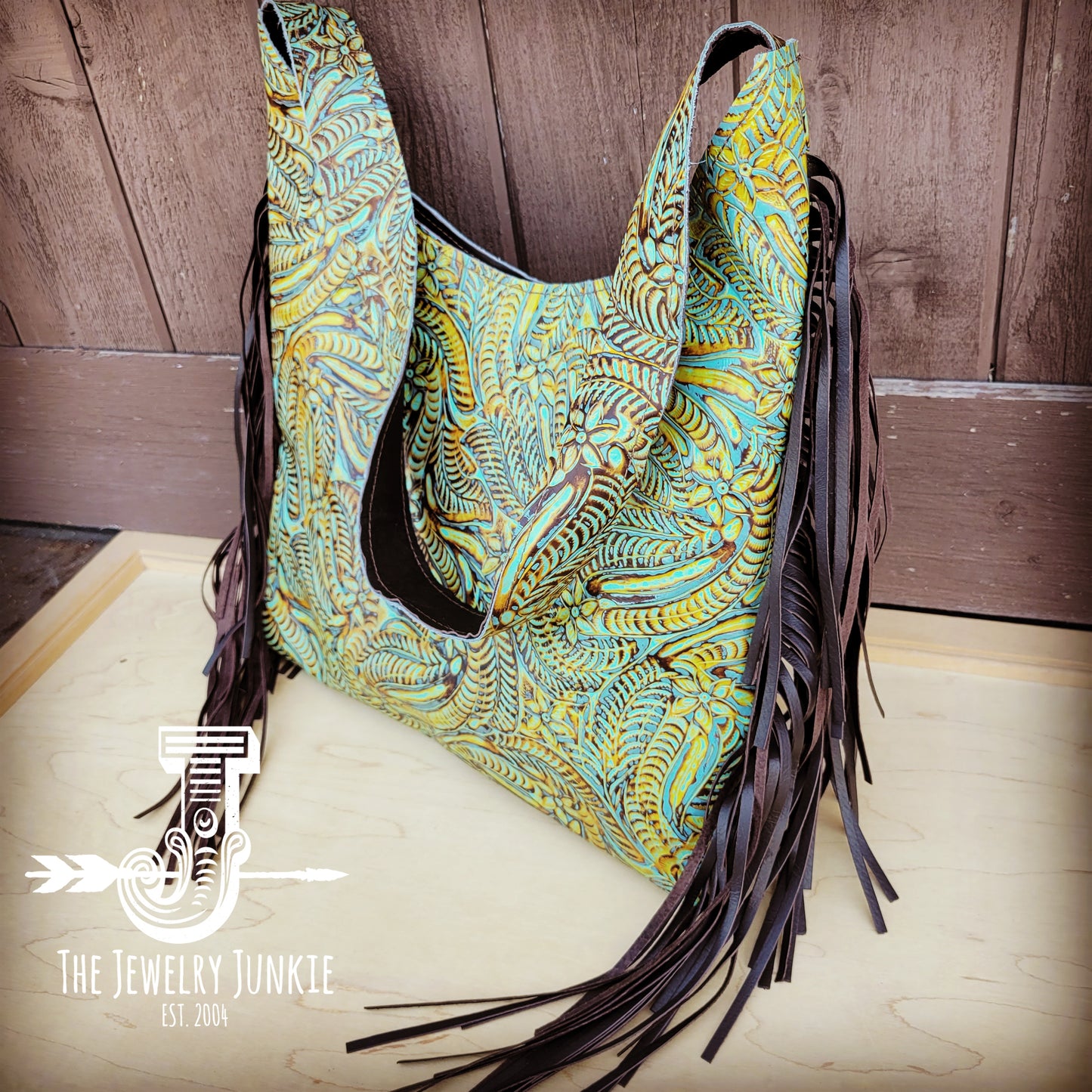 Montana Embossed Leather Hobo Handbag in Dallas Turquoise 508q