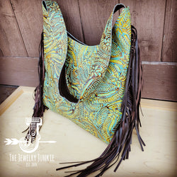 Montana Embossed Leather Hobo Handbag in Dallas Turquoise 508q