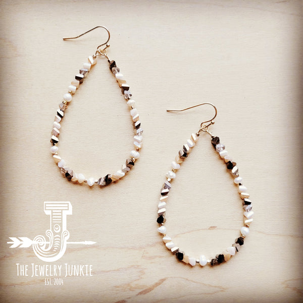 *Beaded Teardrop Hoop Earrings w/ Faceted Gemstones 212h