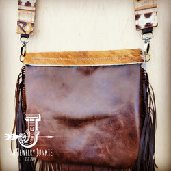 Leather Handbag w/ Hair-on-Hide Flap and Hoop Tassel Accent 510n