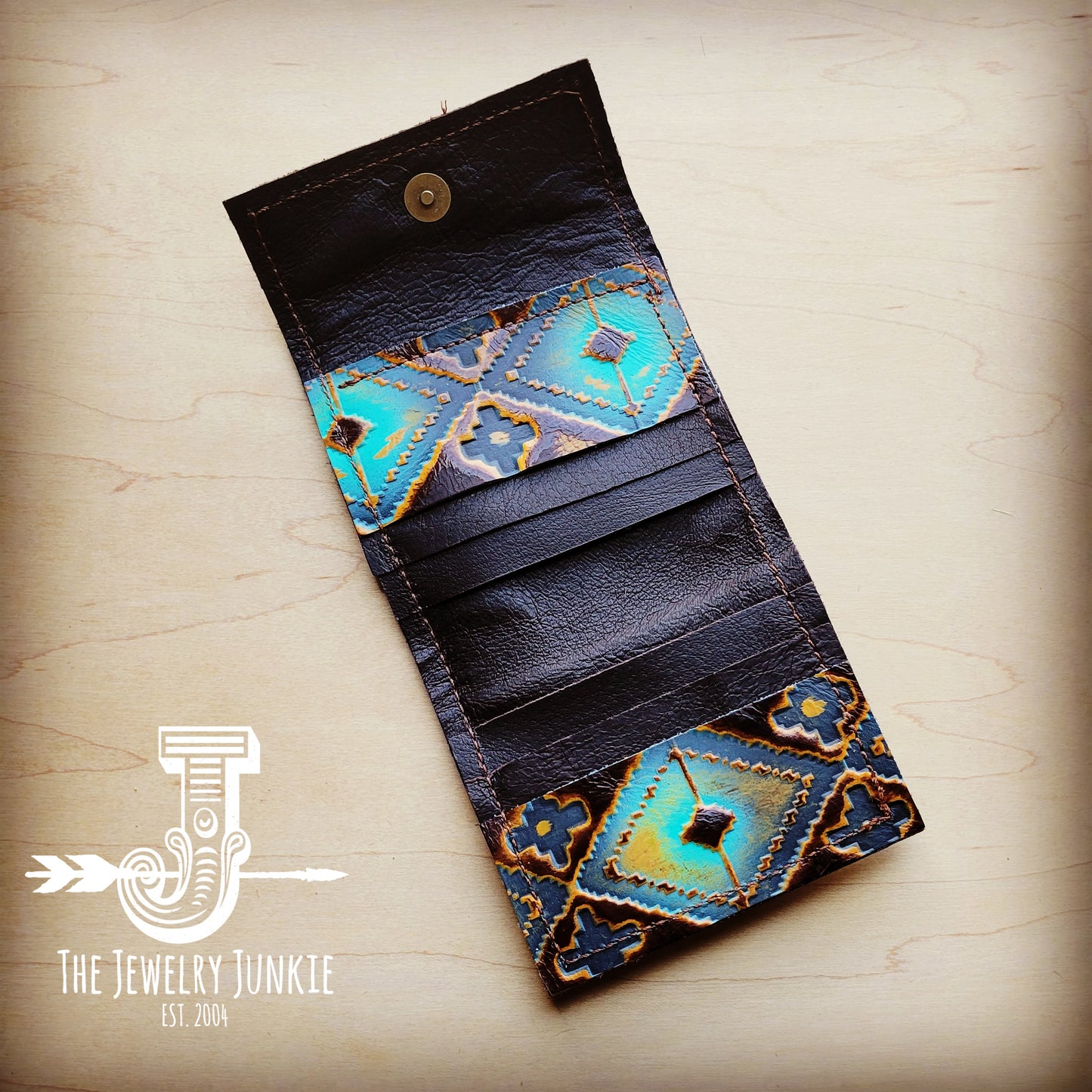 Arizona Tri-Fold Embossed Leather Wallet-Blue Navajo 303c