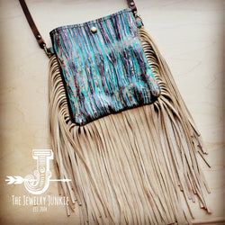 *Small Crossbody Handbag w/ Turquoise Chateau Leather Full Fringe 507u