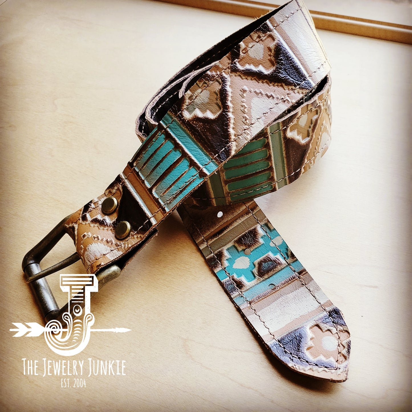**Turquoise Sahara Navajo Genuine Leather Belt 902z