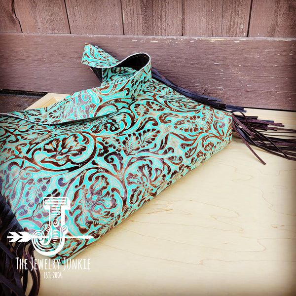 Montana Embossed Leather Hobo Handbag in Turquoise Laredo 508p