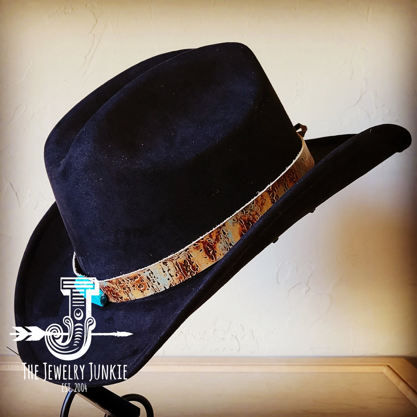 Cowgirl Western Felt Hat w/ Choice of Leather Hat Band w/ Turquoise Slab-Black 980m