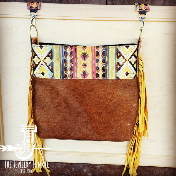 **Tejas Leather Bucket Hide Handbag w/ Yellow Navajo Accent 506a