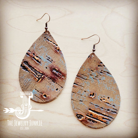 **Leather Teardrop Earring-Driftwood Tarnished Copper 210m