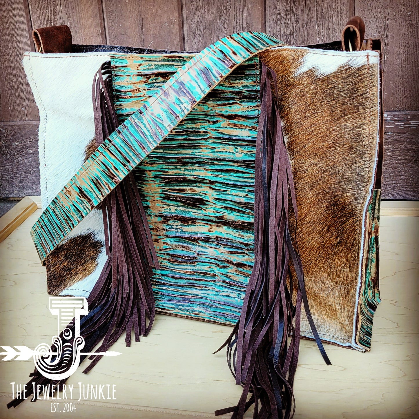 *Large Hair on Hide Box Handbag w/ Turquoise Chateau Accent 506n