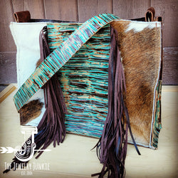 *Large Hair on Hide Box Handbag w/ Turquoise Chateau Accent 506n