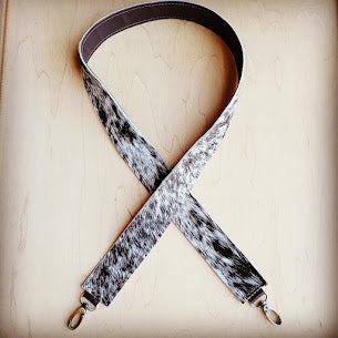Hair-on-Hide Leather Crossbody Strap in Black and White 401f