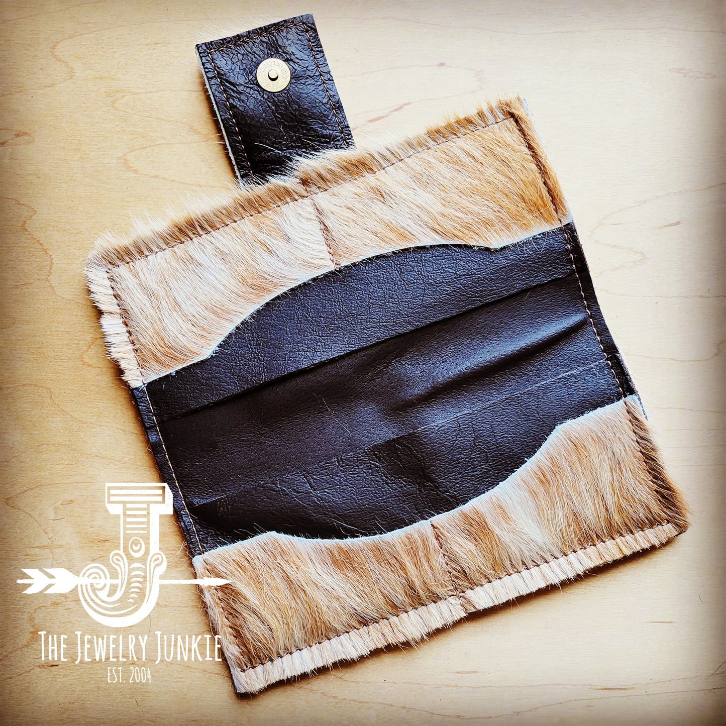 Hair on Hide Leather Wallet in Light Tan w/ Snap 302z