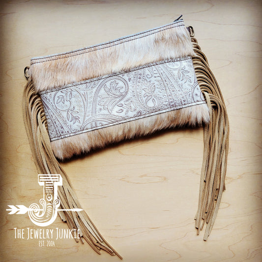 Hair on Hide Handbag w/ Oyster Paisley Accent & Fringe 508b