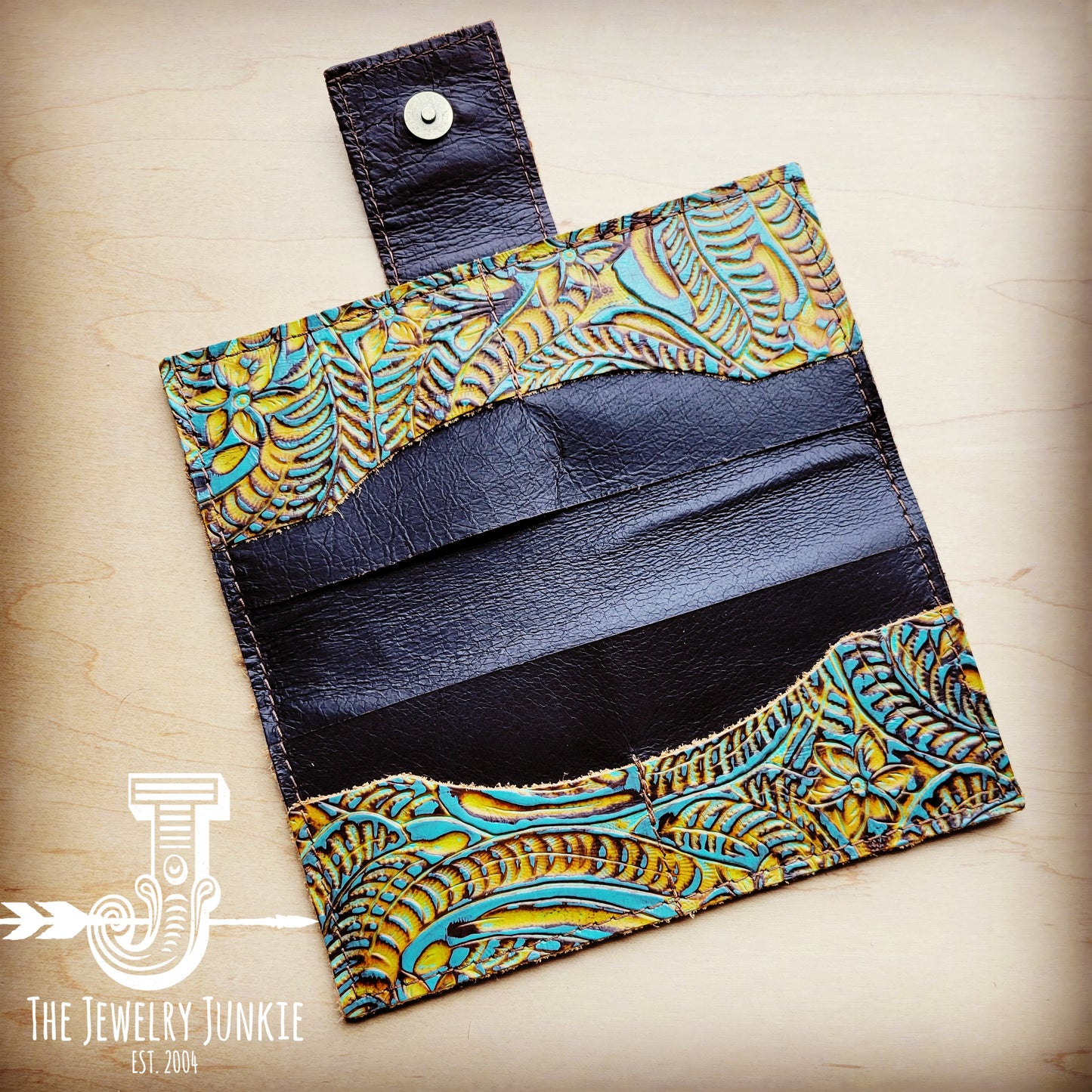 Embossed Leather Wallet in Dallas Turquoise w/ Snap 302L
