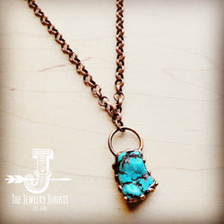 Long Copper Necklace w/ Turquoise and Copper Pendant 255f