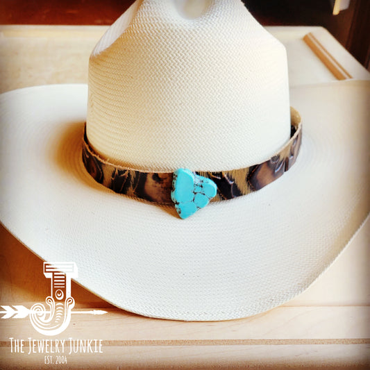 **Brown Laredo Embossed Leather Hat Band Only w/ Turquoise Slab 950z
