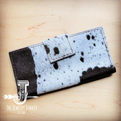 Hair on Hide Leather Wallet in Black and White w/ Snap 302v