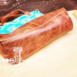 Tejas Leather Bucket Hide Handbag w/ Turquoise Steer Head Accent 510r