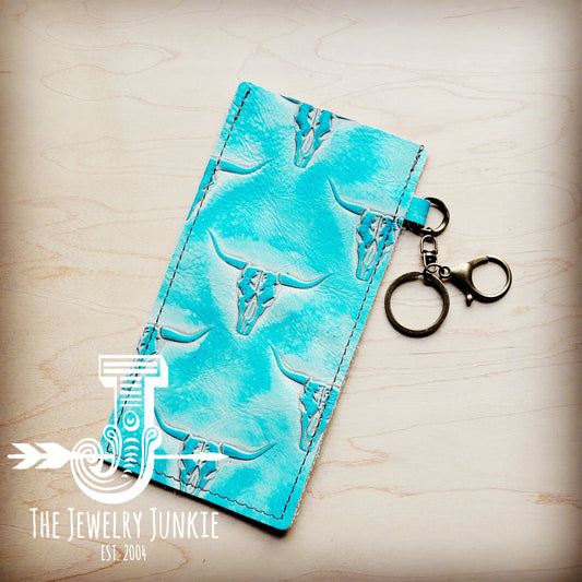 Embossed Leather Sunglasses Case- Turquoise Steer Head 101c