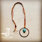 Leather Cord Necklace with Antique Gold Hoop and Turquoise