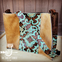 Large Hair on Hide Box Handbag w/ Turquoise Laredo Accent 506m