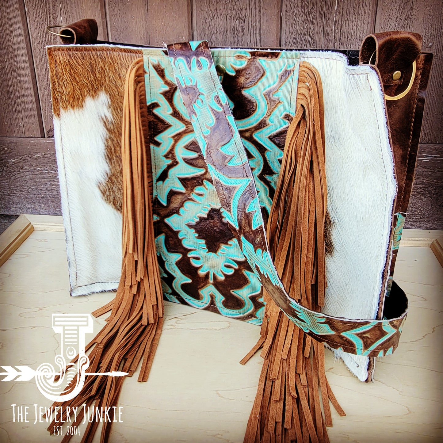 Large Hair on Hide Box Handbag w/ Turquoise Laredo Accent 506m
