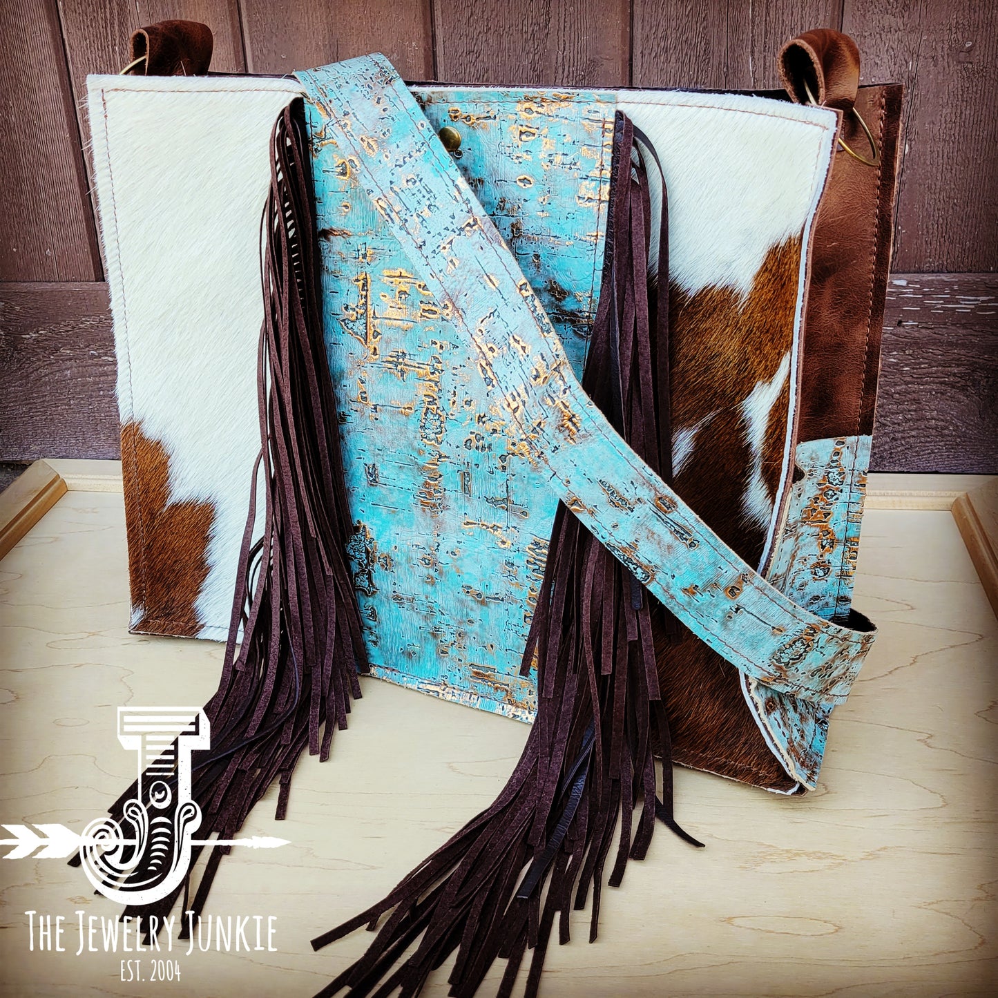Large Hair on Hide Box Handbag w/  Turquoise Metallic Accent 506p