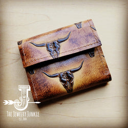 *Arizona Tri-Fold Embossed Leather Wallet-Tan Steer Head 303k