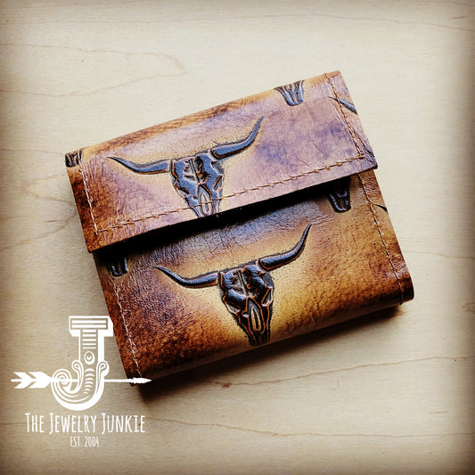 *Arizona Tri-Fold Embossed Leather Wallet-Tan Steer Head 303k