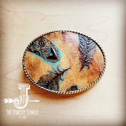 Rope Edge Plumas Sepia Leather Belt Buckle 903f