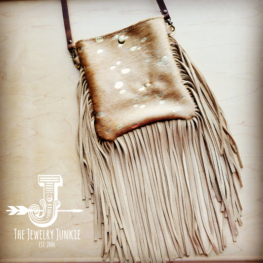 Small Crossbody Handbag w/ Tan Metallic Full Fringe 507x