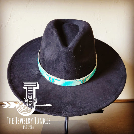 Black Boho Western Felt Hat w/ Genuine Leather Turquoise Steer Band 980p