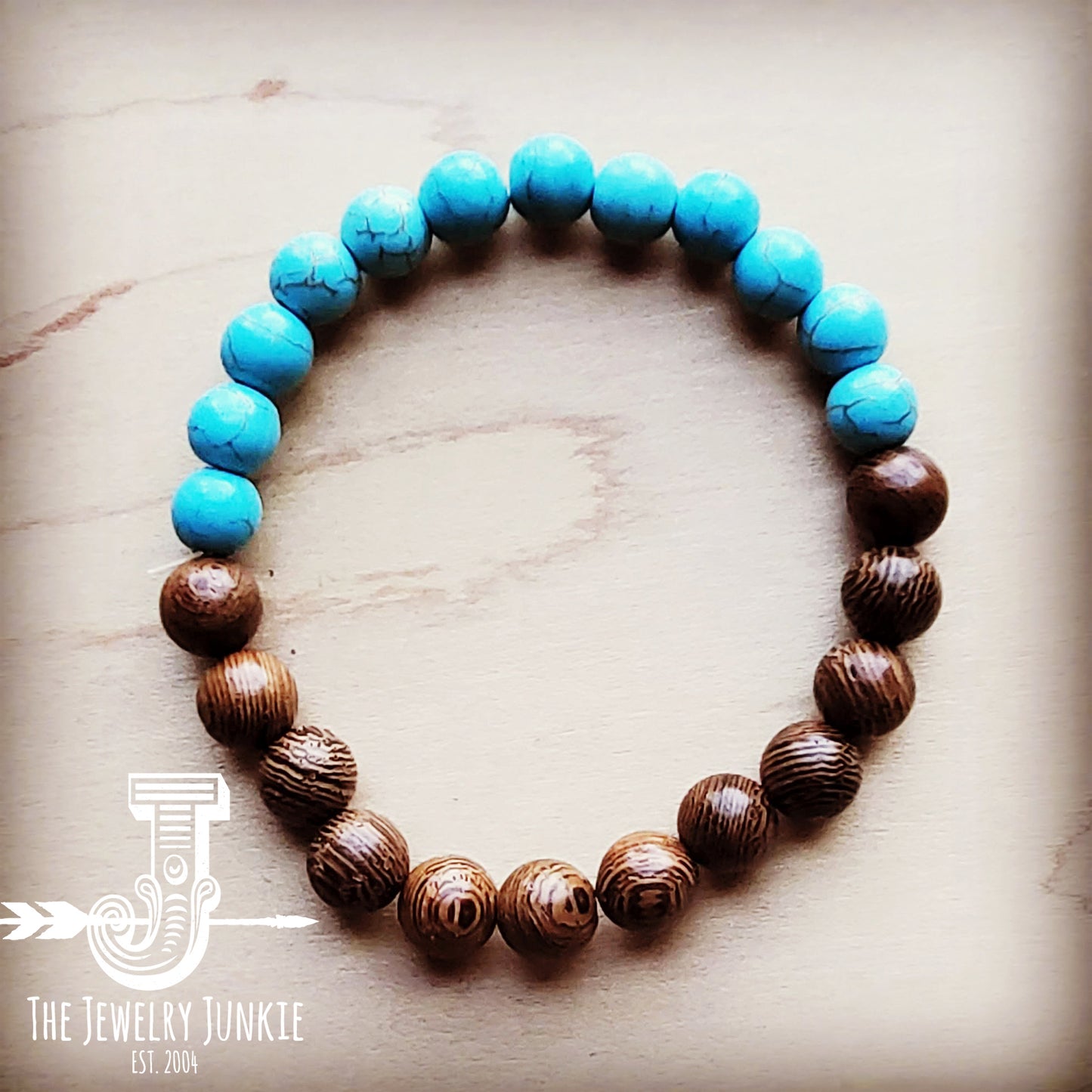 *Bracelet Bar-Turquoise and Wood Stretch Bracelet 806f