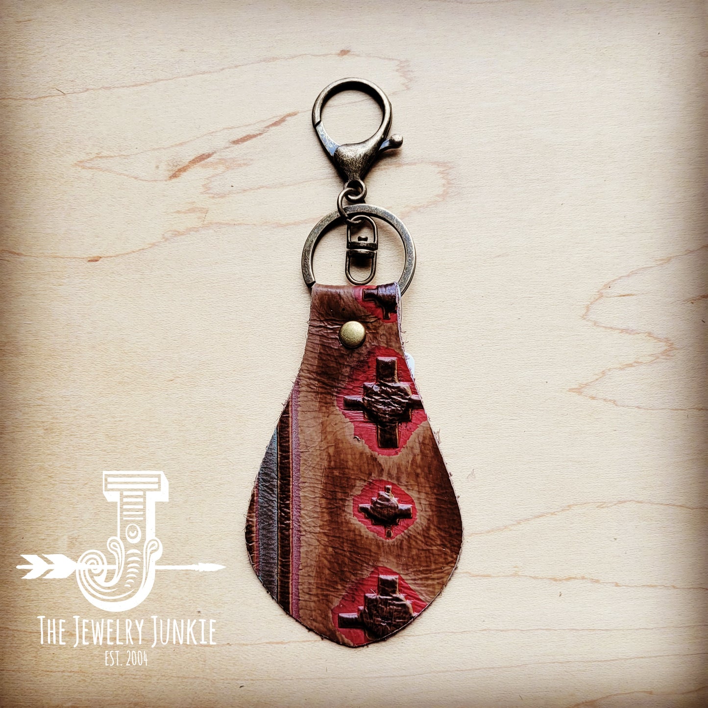 Leather Keychain-Red Brown Navajo