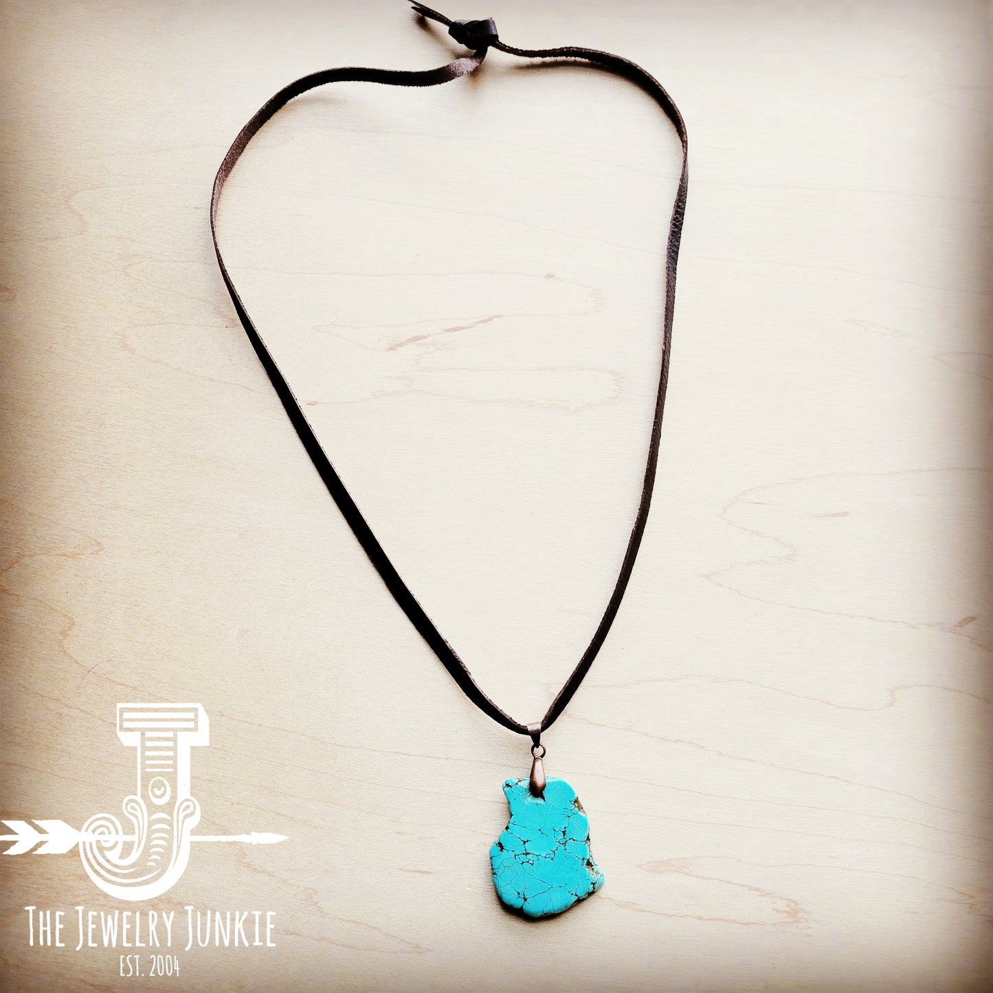 Turquoise Slab Pendant on Leather Cord Necklace