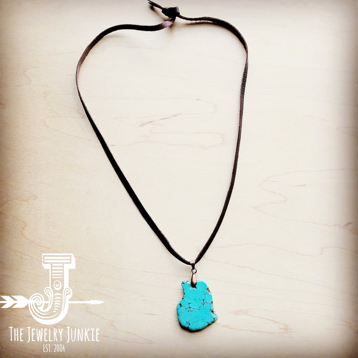 Turquoise Slab Pendant on Leather Cord Necklace 254d