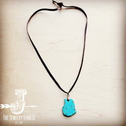 Turquoise Slab Pendant on Leather Cord Necklace