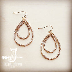 *Double Beaded Teardrop Hoop Earrings in Faceted Gold 212j