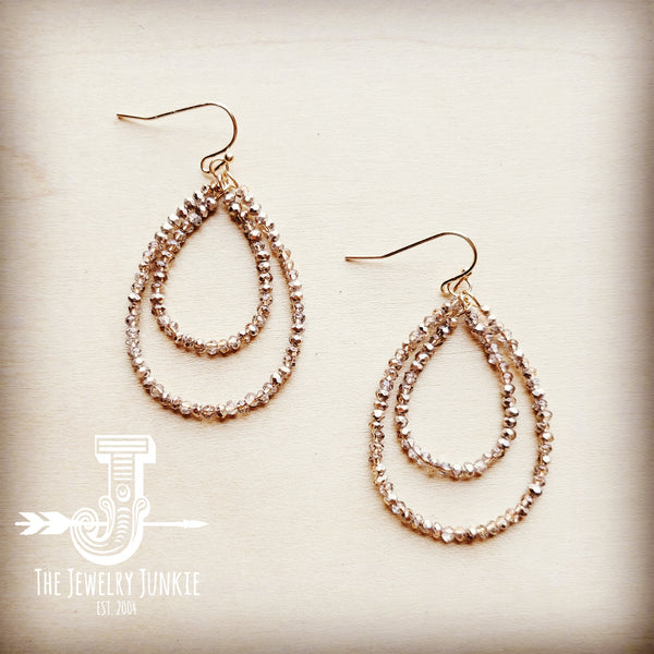 *Double Beaded Teardrop Hoop Earrings in Faceted Gold 212j